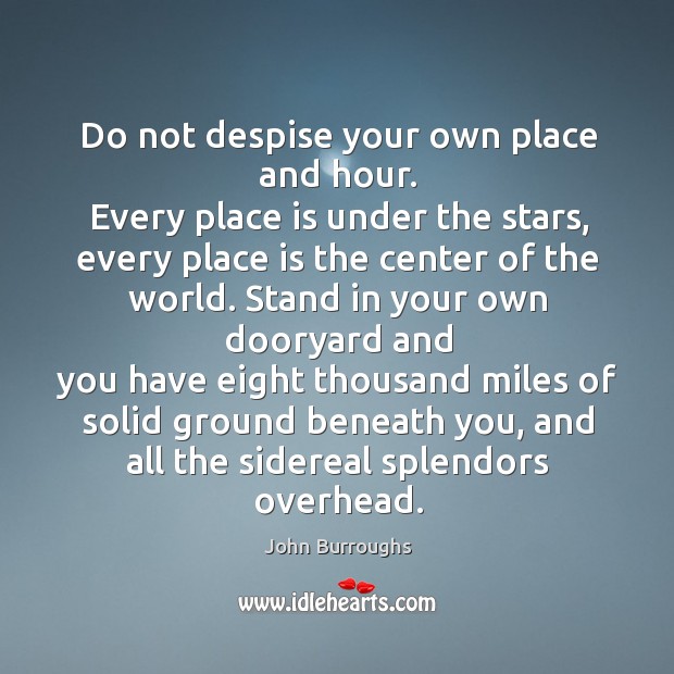 Do not despise your own place and hour. John Burroughs Picture Quote