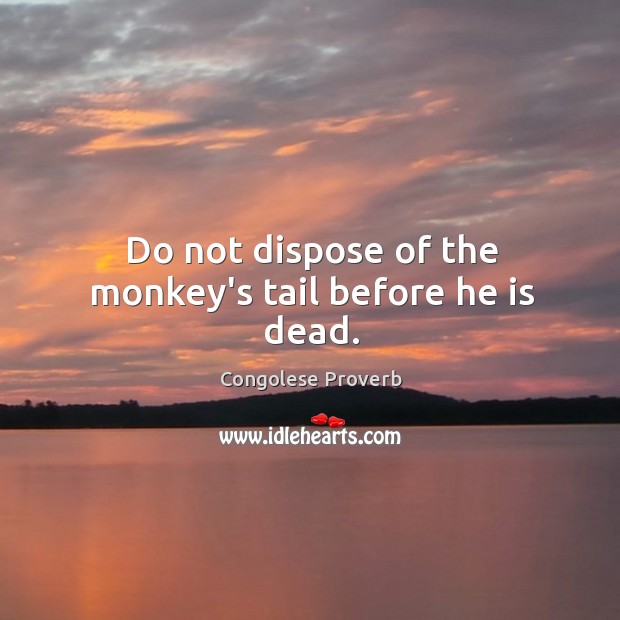 Do not dispose of the monkey’s tail before he is dead. Congolese Proverbs Image