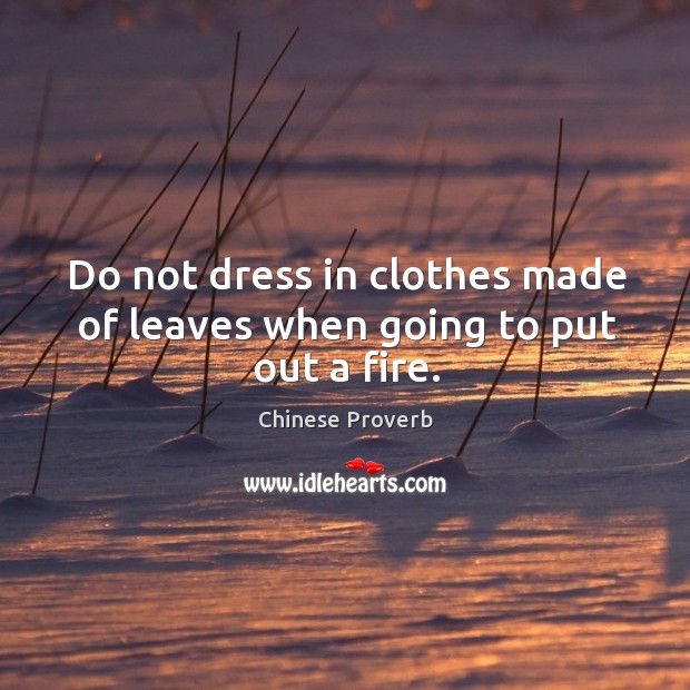 Do not dress in clothes made of leaves when going to put out a fire. Chinese Proverbs Image
