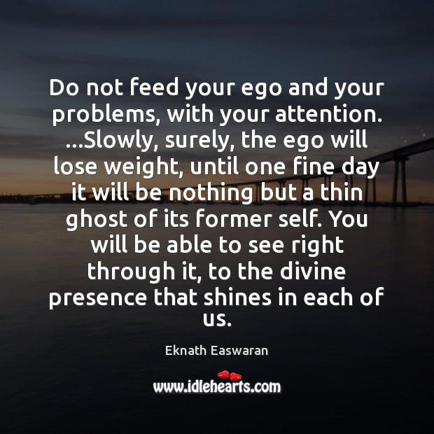 Do not feed your ego and your problems, with your attention. …Slowly, Eknath Easwaran Picture Quote
