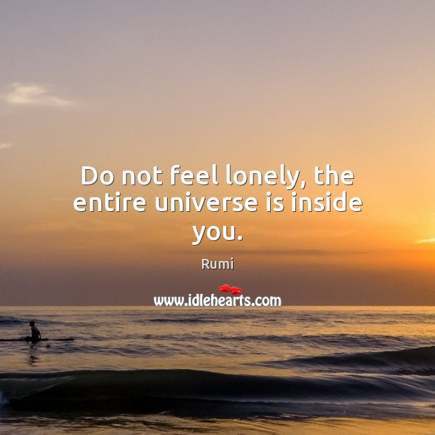 Do not feel lonely, the entire universe is inside you. Rumi Picture Quote