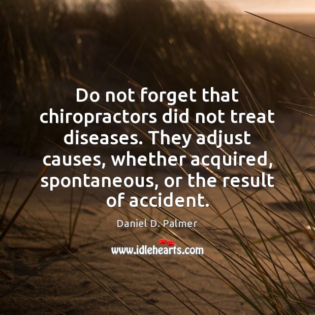 Do not forget that chiropractors did not treat diseases. They adjust causes, Daniel D. Palmer Picture Quote