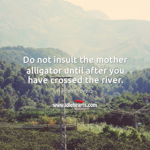 Do not insult the mother alligator until after you have crossed the river. Haitian Proverbs Image