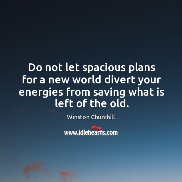 Do not let spacious plans for a new world divert your energies from saving what is left of the old. Winston Churchill Picture Quote
