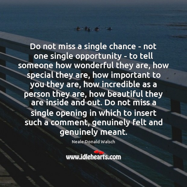 Do not miss a single chance – not one single opportunity – Neale Donald Walsch Picture Quote