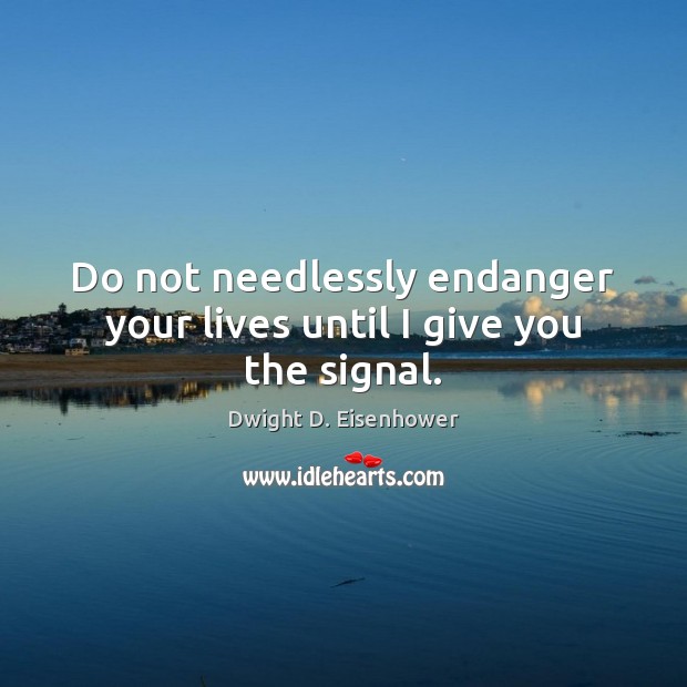 Do not needlessly endanger your lives until I give you the signal. Dwight D. Eisenhower Picture Quote