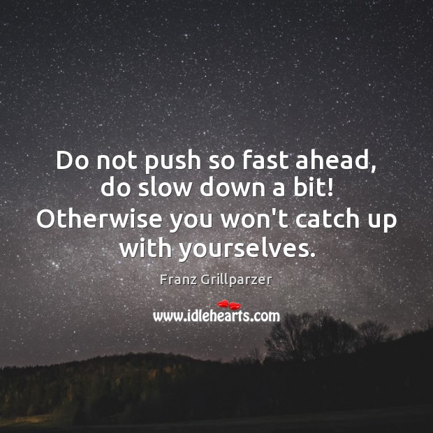Do not push so fast ahead, do slow down a bit! Otherwise Franz Grillparzer Picture Quote