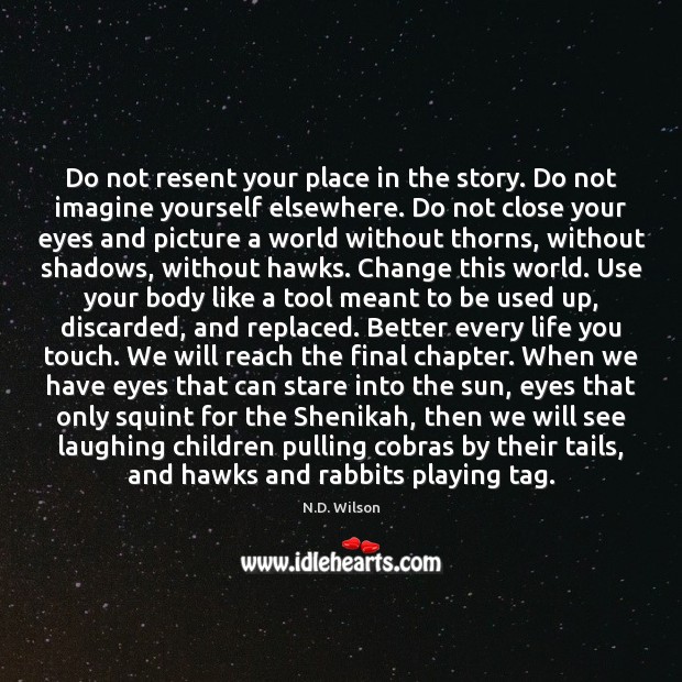 Do not resent your place in the story. Do not imagine yourself N.D. Wilson Picture Quote