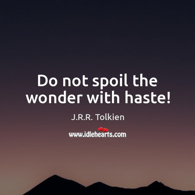 Do not spoil the wonder with haste! J.R.R. Tolkien Picture Quote