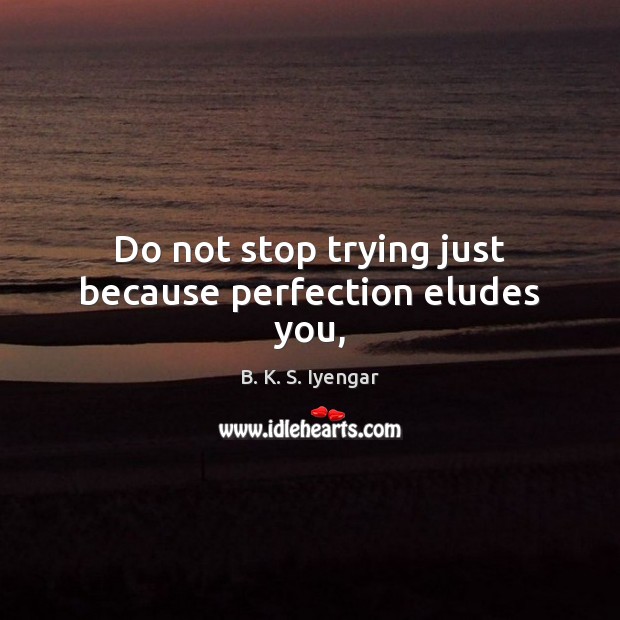 Do not stop trying just because perfection eludes you, B. K. S. Iyengar Picture Quote