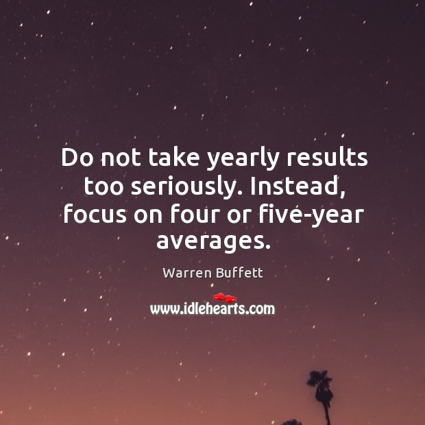 Do not take yearly results too seriously. Instead, focus on four or five-year averages. Warren Buffett Picture Quote