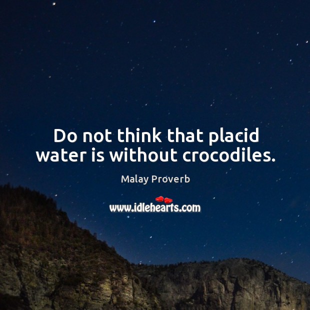 Do not think that placid water is without crocodiles. Malay Proverbs Image
