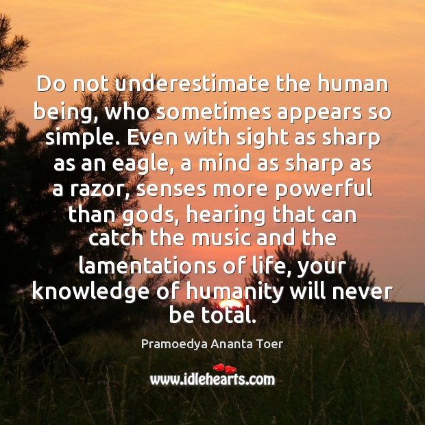 Do not underestimate the human being, who sometimes appears so simple. Even Pramoedya Ananta Toer Picture Quote