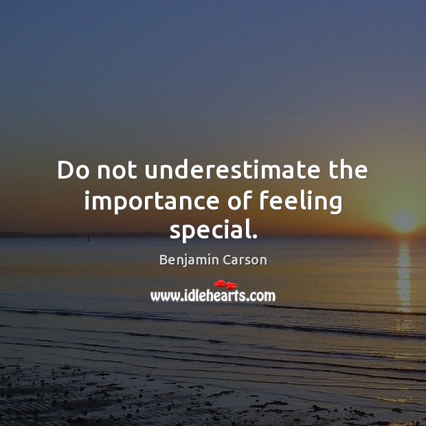 Do not underestimate the importance of feeling special. Benjamin Carson Picture Quote