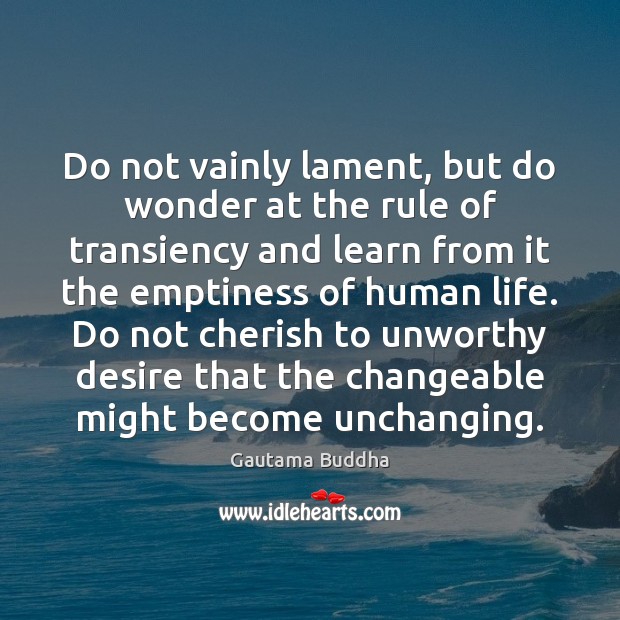 Do not vainly lament, but do wonder at the rule of transiency Gautama Buddha Picture Quote