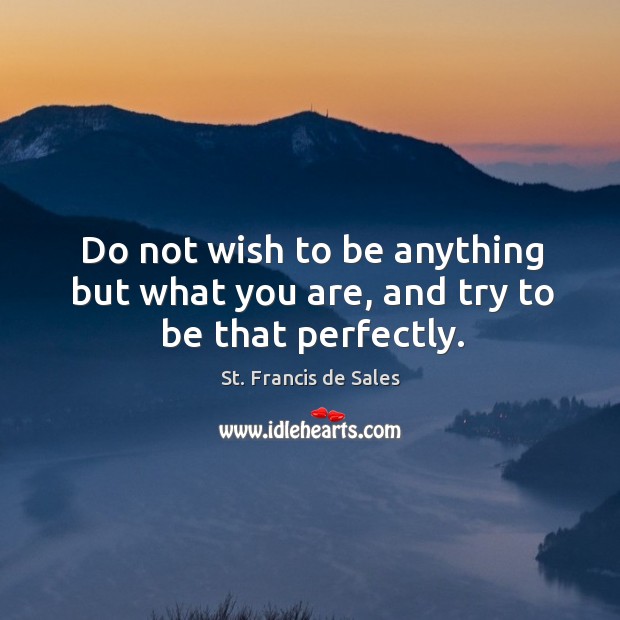 Do not wish to be anything but what you are, and try to be that perfectly. St. Francis de Sales Picture Quote