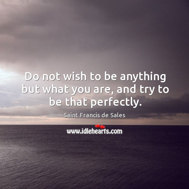 Do not wish to be anything but what you are, and try to be that perfectly. Saint Francis de Sales Picture Quote