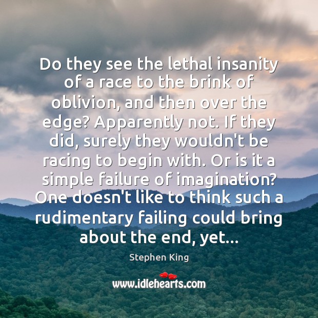 Do they see the lethal insanity of a race to the brink Stephen King Picture Quote