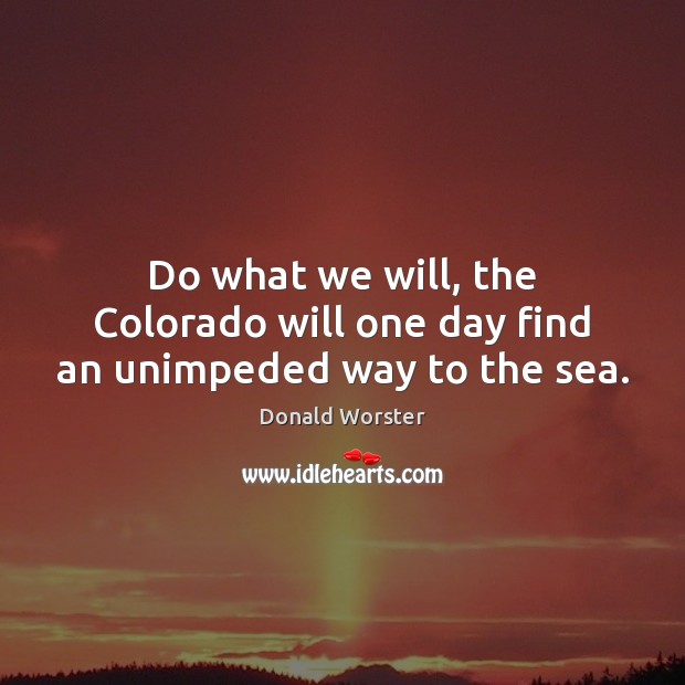 Do what we will, the Colorado will one day find an unimpeded way to the sea. Donald Worster Picture Quote