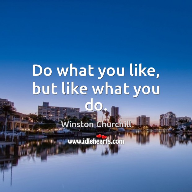 Do what you like, but like what you do. Winston Churchill Picture Quote
