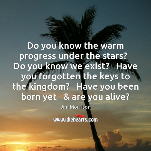 Do you know the warm progress under the stars?   Do you know Jim Morrison Picture Quote
