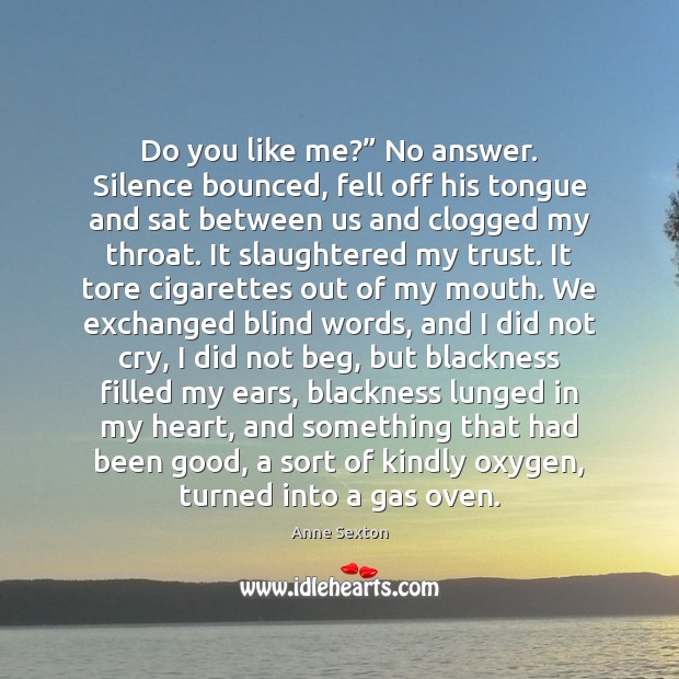 Do you like me?” No answer. Silence bounced, fell off his tongue Anne Sexton Picture Quote