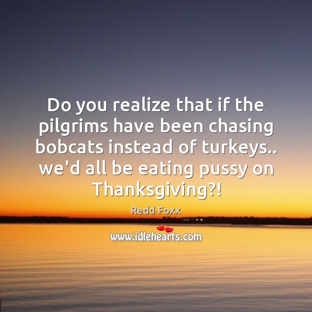 Do you realize that if the pilgrims have been chasing bobcats instead Thanksgiving Quotes Image