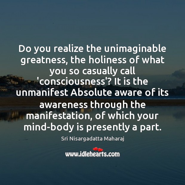 Do you realize the unimaginable greatness, the holiness of what you so Sri Nisargadatta Maharaj Picture Quote