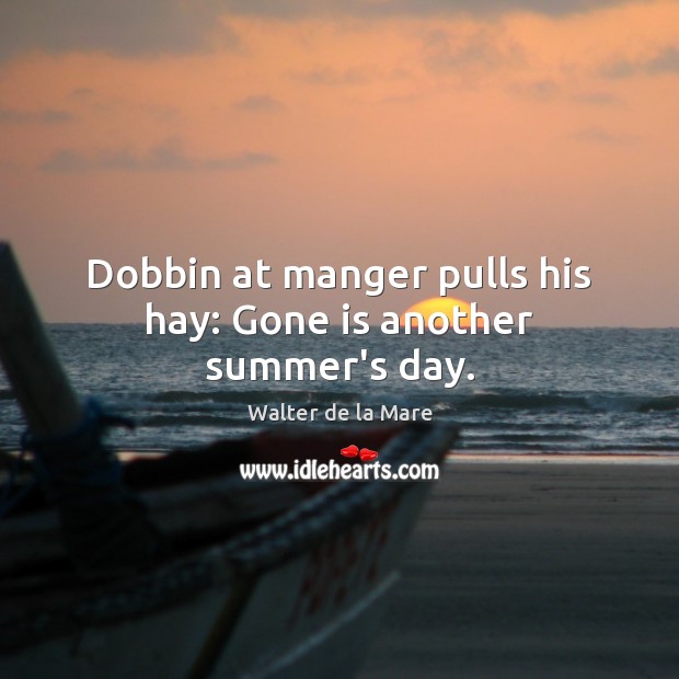 Dobbin at manger pulls his hay: Gone is another summer’s day. Image