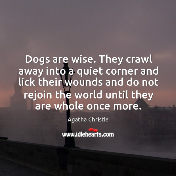 Dogs are wise. They crawl away into a quiet corner and lick their wounds and do not rejoin Agatha Christie Picture Quote