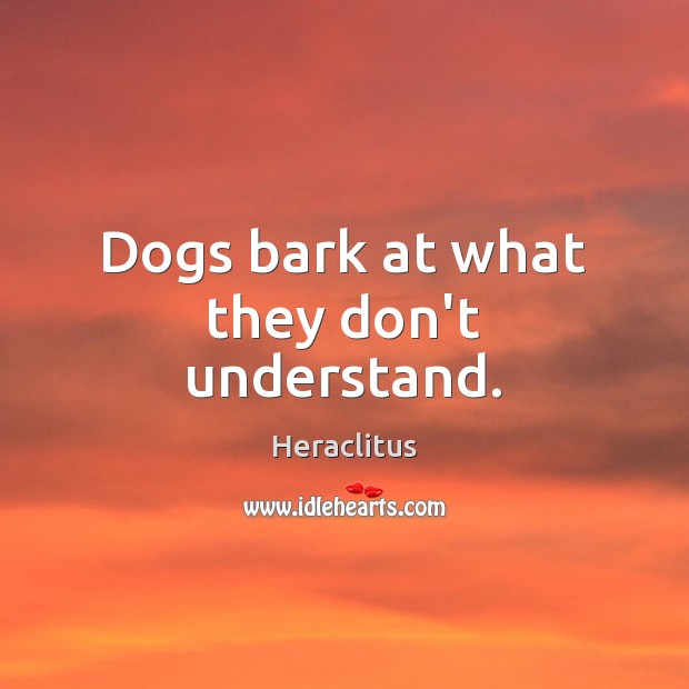 Dogs bark at what they don’t understand. Heraclitus Picture Quote