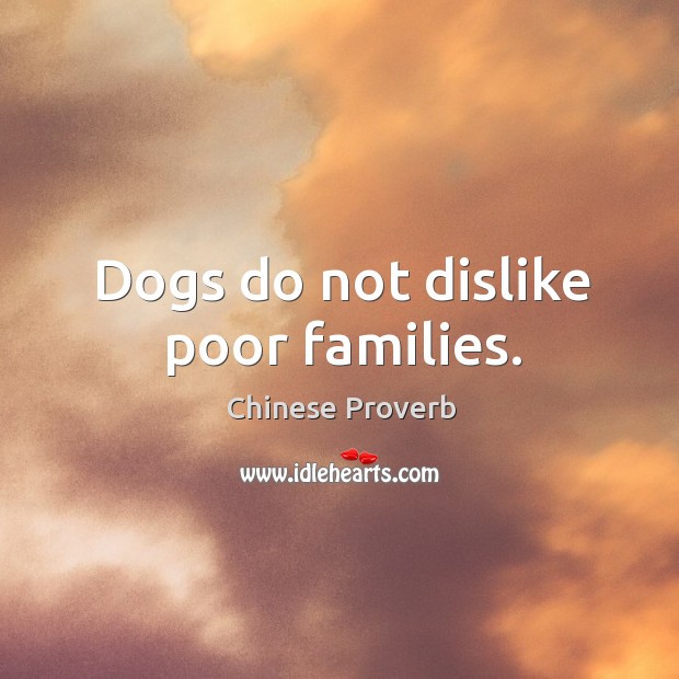 Dogs do not dislike poor families. Chinese Proverbs Image