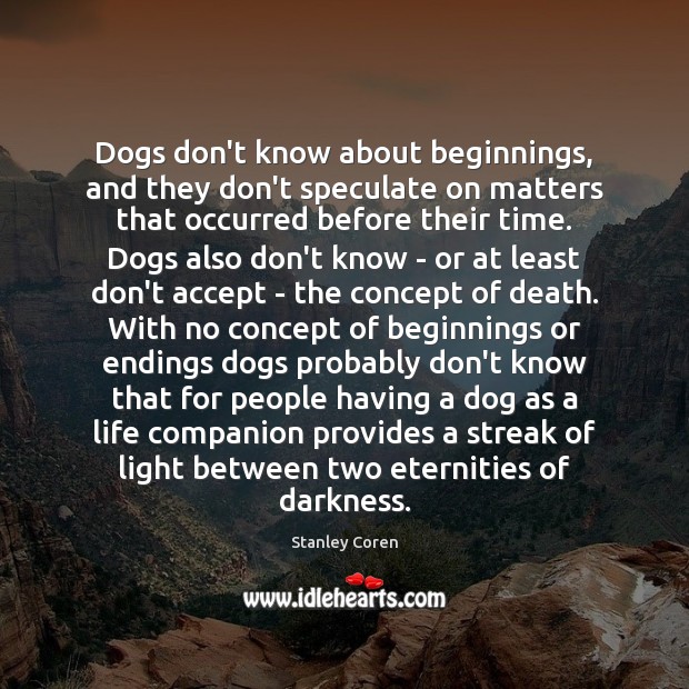 Dogs don’t know about beginnings, and they don’t speculate on matters that 
