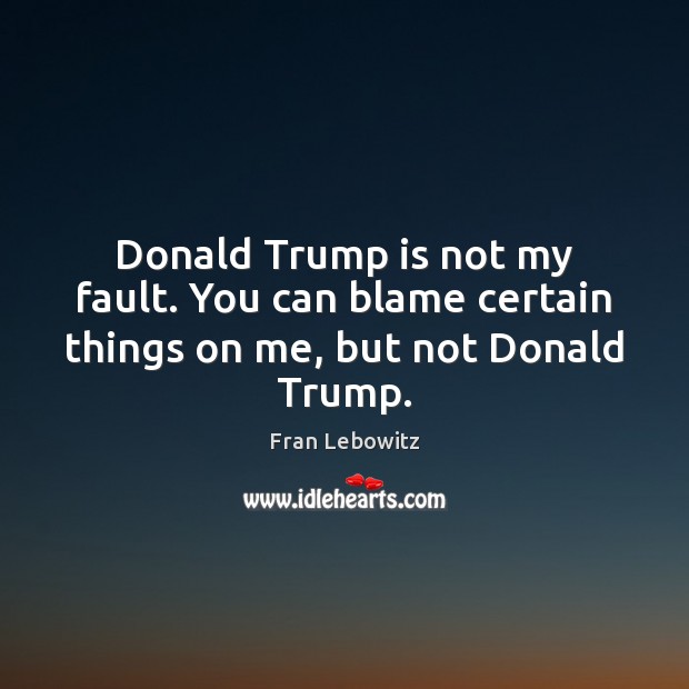 Donald Trump is not my fault. You can blame certain things on me, but not Donald Trump. Fran Lebowitz Picture Quote