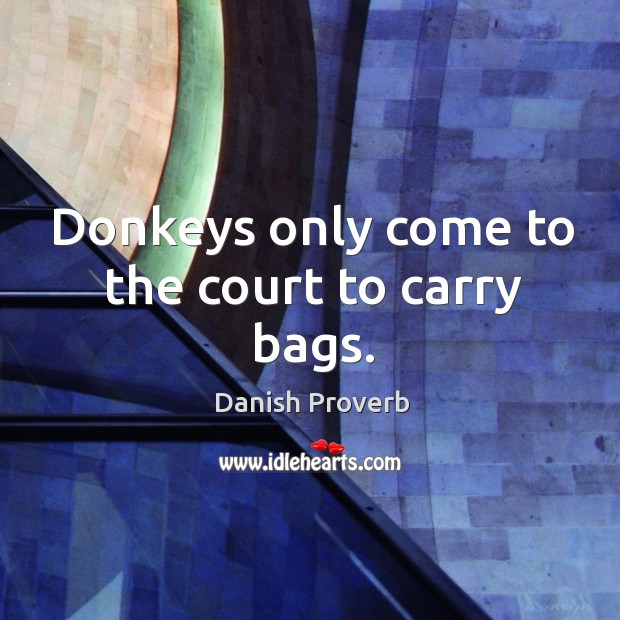 Donkeys only come to the court to carry bags. Danish Proverbs Image