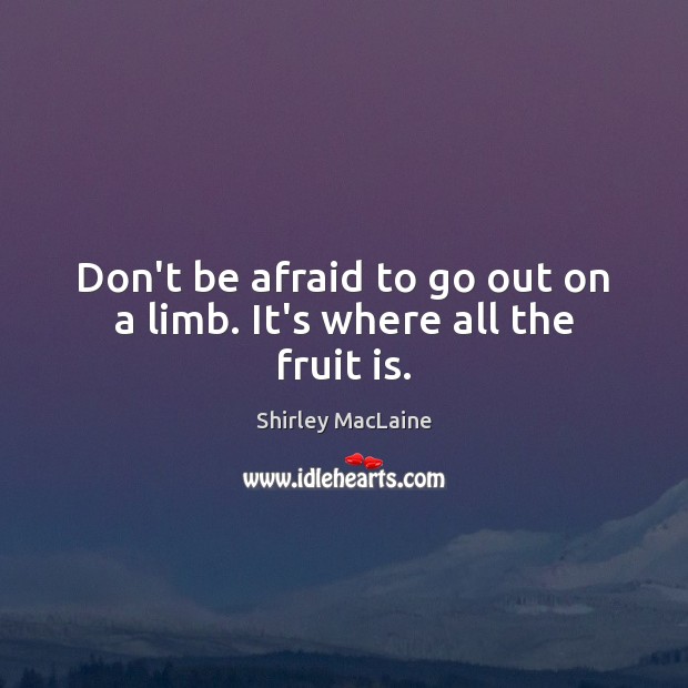 Don’t be afraid to go out on a limb. It’s where all the fruit is. Shirley MacLaine Picture Quote