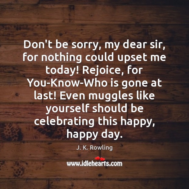 Don’t be sorry, my dear sir, for nothing could upset me today! J. K. Rowling Picture Quote