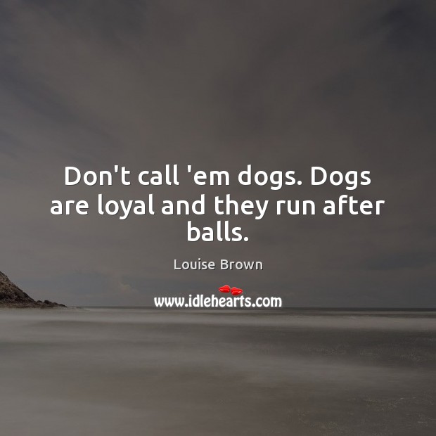 Don’t call ’em dogs. Dogs are loyal and they run after balls. Louise Brown Picture Quote