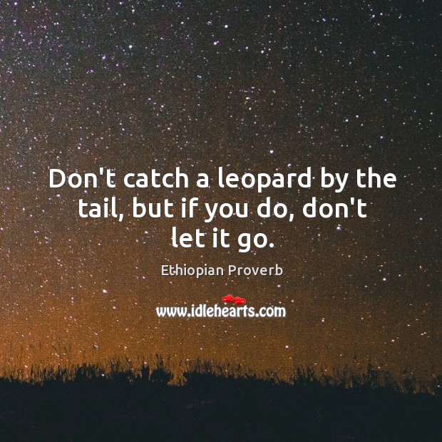Don’t catch a leopard by the tail, but if you do, don’t let it go. Ethiopian Proverbs Image