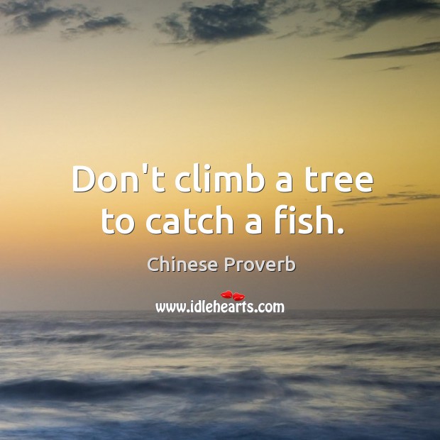 Don’t climb a tree to catch a fish. Chinese Proverbs Image