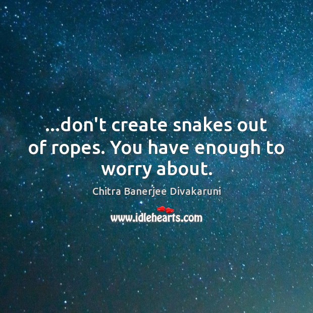 …don’t create snakes out of ropes. You have enough to worry about. Chitra Banerjee Divakaruni Picture Quote