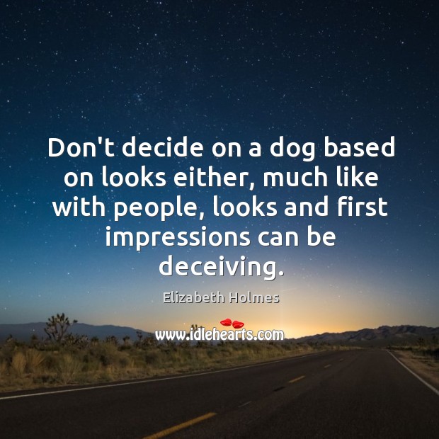 Don’t decide on a dog based on looks either, much like with Elizabeth Holmes Picture Quote