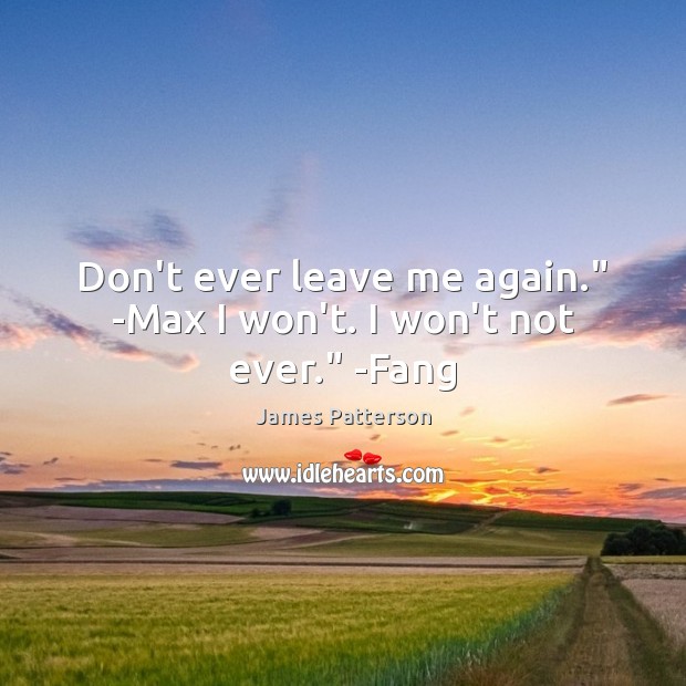 Don’t ever leave me again.” -Max I won’t. I won’t not ever.” -Fang James Patterson Picture Quote