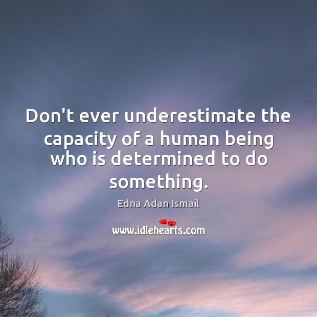 Don’t ever underestimate the capacity of a human being who is determined to do something. Underestimate Quotes Image