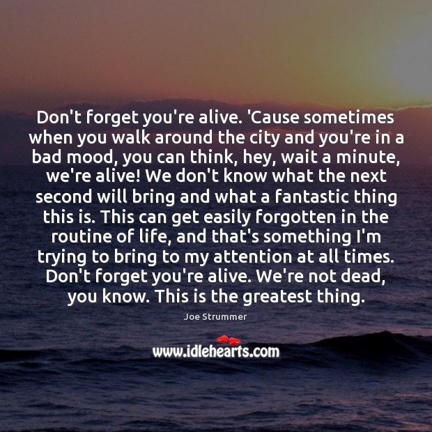 Don’t forget you’re alive. ‘Cause sometimes when you walk around the city Image