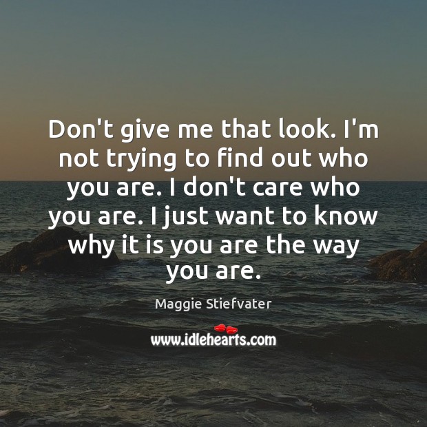 Don’t give me that look. I’m not trying to find out who Maggie Stiefvater Picture Quote