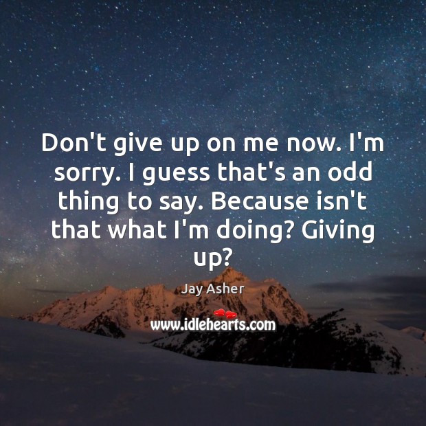 Don’t give up on me now. I’m sorry. I guess that’s an Jay Asher Picture Quote