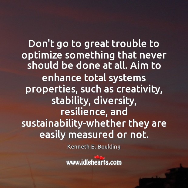 Don’t go to great trouble to optimize something that never should be Kenneth E. Boulding Picture Quote
