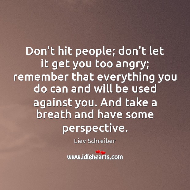 Don’t hit people; don’t let it get you too angry; remember that Liev Schreiber Picture Quote