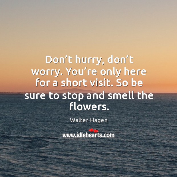 Don’t hurry, don’t worry. You’re only here for a short visit. So be sure to stop and smell the flowers. Image